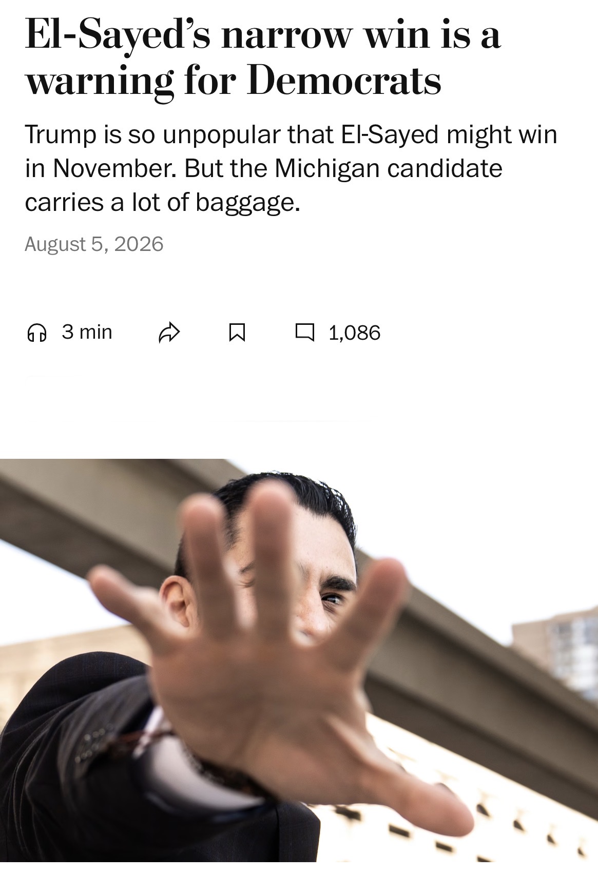 Screenshot of Washington Post article on El-Sayed