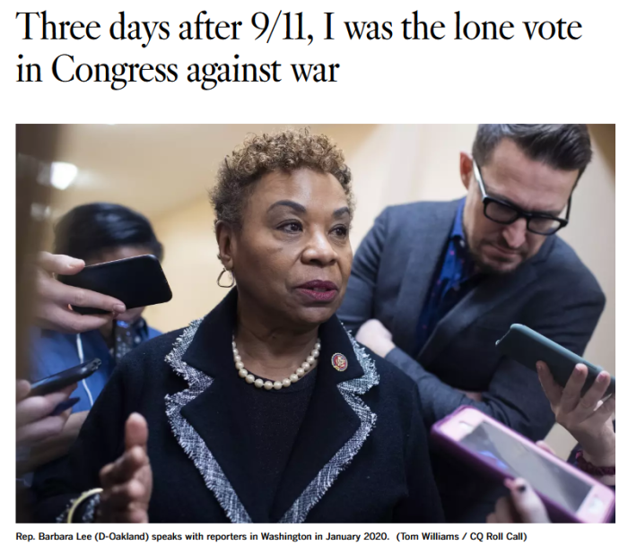 LAT: Three days after 9/11, I was the lone vote in Congress against war