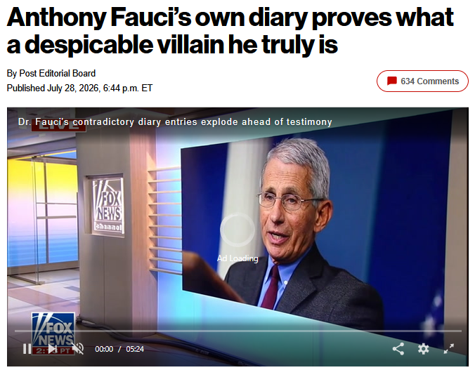 NY Post: Anthony Fauci’s own diary proves what a despicable villain he truly is