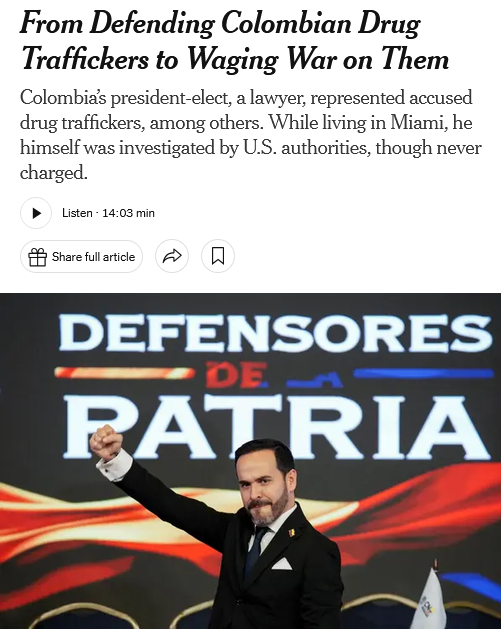 NYT: From Defending Colombian Drug Traffickers to Waging War on Them