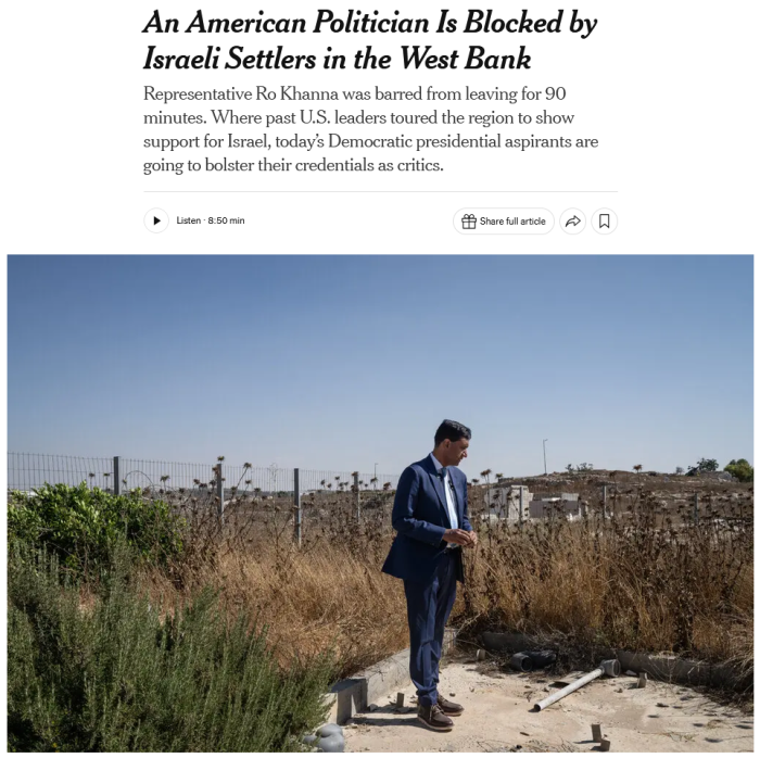 NYT: An American Politician Is Blocked by Israeli Settlers in the West Bank