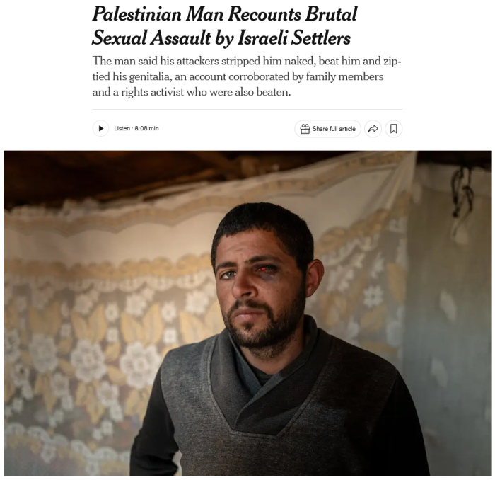 NYT: Palestinian Man Recounts Brutal Sexual Assault by Israeli Settlers