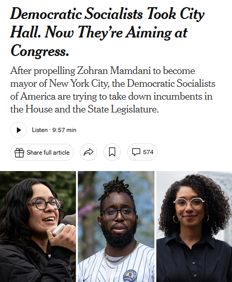 NYT: Democratic Socialists Took City Hall. Now They’re Aiming at Congress.