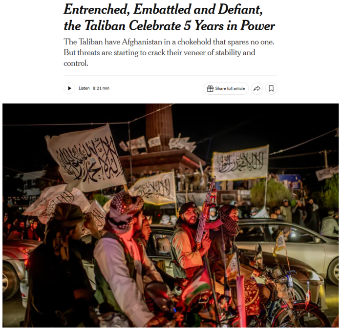 Entrenched, Embattled and Defiant, the Taliban Celebrate 5 Years in Power