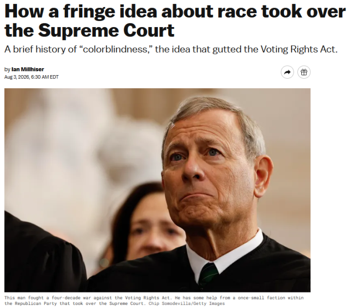 Vox: How a fringe idea about race took over the Supreme Court