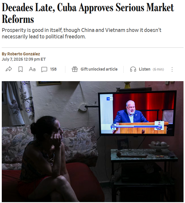 WSJ: Decades Late, Cuba Approves Serious Market Reforms