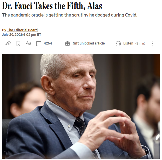 WSJ: Dr. Fauci Takes the Fifth, Alas