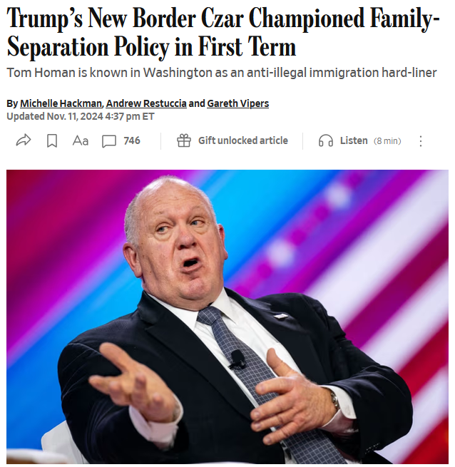 WSJ: Trump’s New Border Czar Championed Family-Separation Policy in First Term