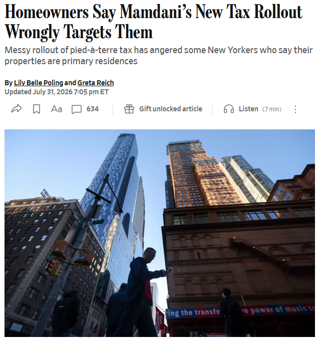 WSJ: Homeowners Say Mamdani’s New Tax Rollout Wrongly Targets Them