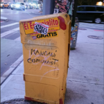 Photo by Janine Jackson of anti-Mamdani graffiti in Manhattan's Chelsea.