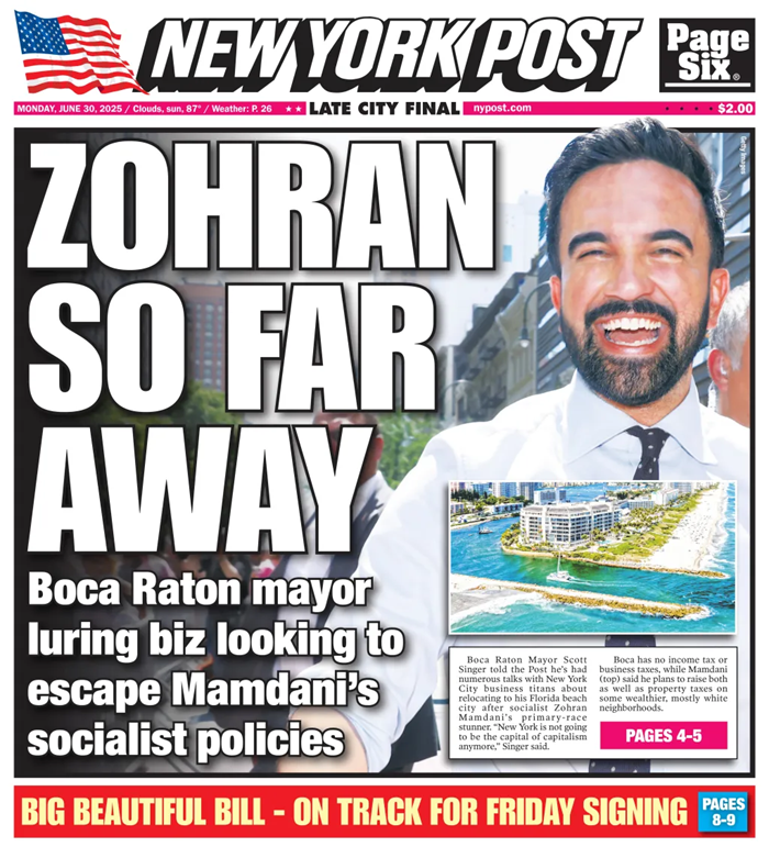 NY Post: Zohran So Far Away