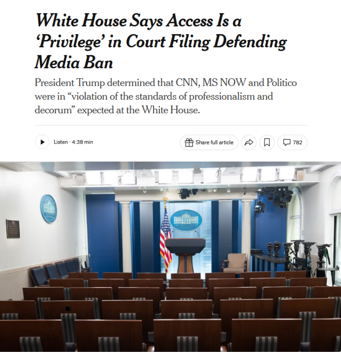 NYT: White House Says Access Is a ‘Privilege’ in Court Filing Defending Media Ban