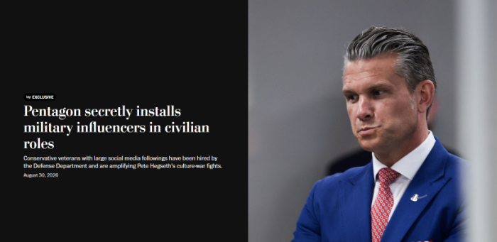 WaPo: Pentagon secretly installs military influencers in civilian roles