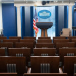 New York Times depiction of an empty White House press room (photo: Andrew Leyden for The New York Times)