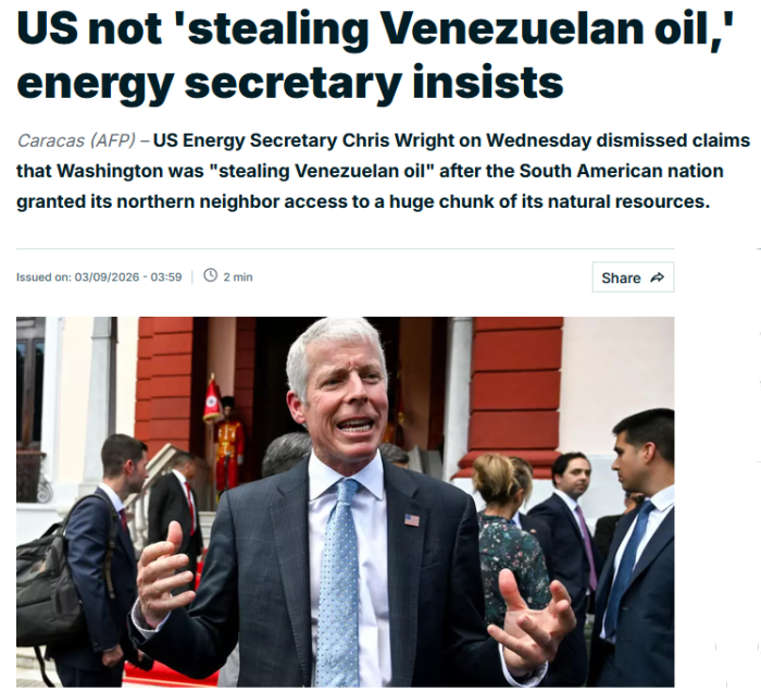 France 24: US not 'stealing Venezuelan oil,' energy secretary insists