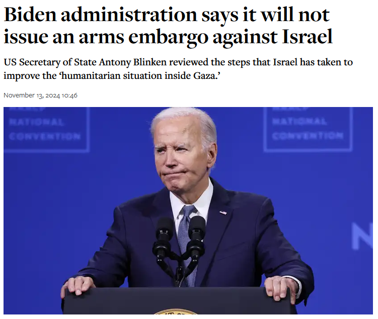 Jewish Chronicle: Biden administration says it will not issue an arms embargo against Israel