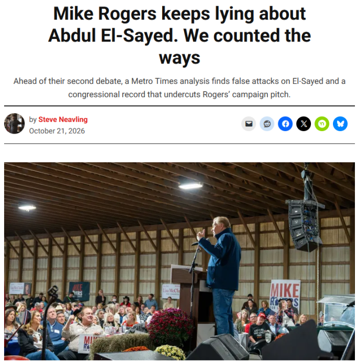 Metro Times: Mike Rogers keeps lying about Abdul El-Sayed. We counted the ways