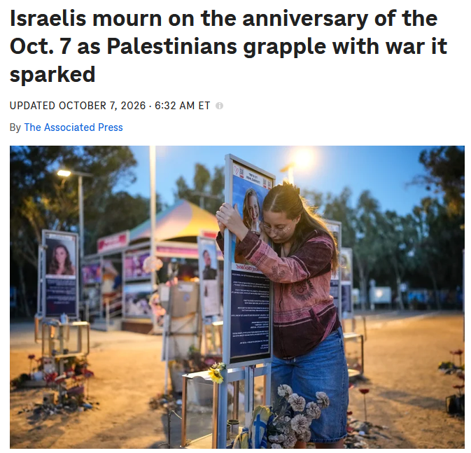 NPR: Israelis Mourn on the Anniversary of the Oct. 7 as Palestinians Grapple With War It Sparked