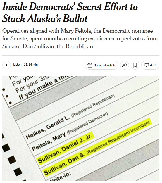 NYT: Inside Democrats’ Secret Effort to Stack Alaska’s Ballot