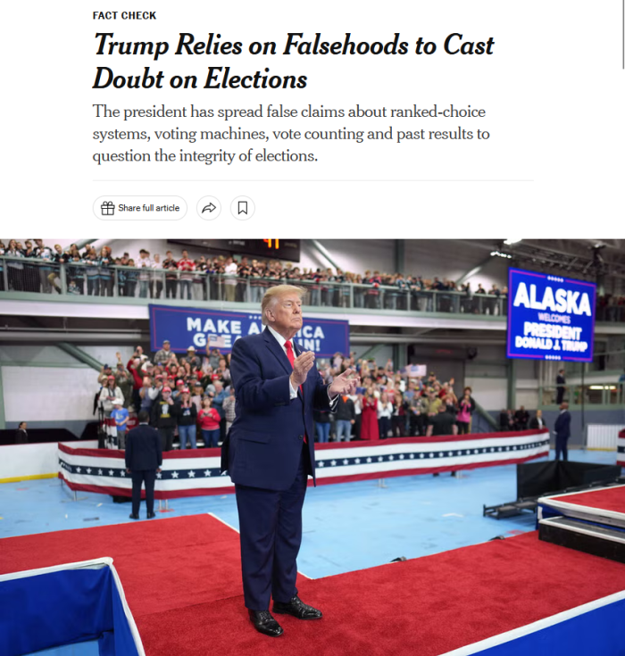 NYT: Trump Relies on Falsehoods to Cast Doubt on Elections