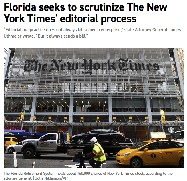 Politico: Florida seeks to scrutinize The New York Times' editorial process