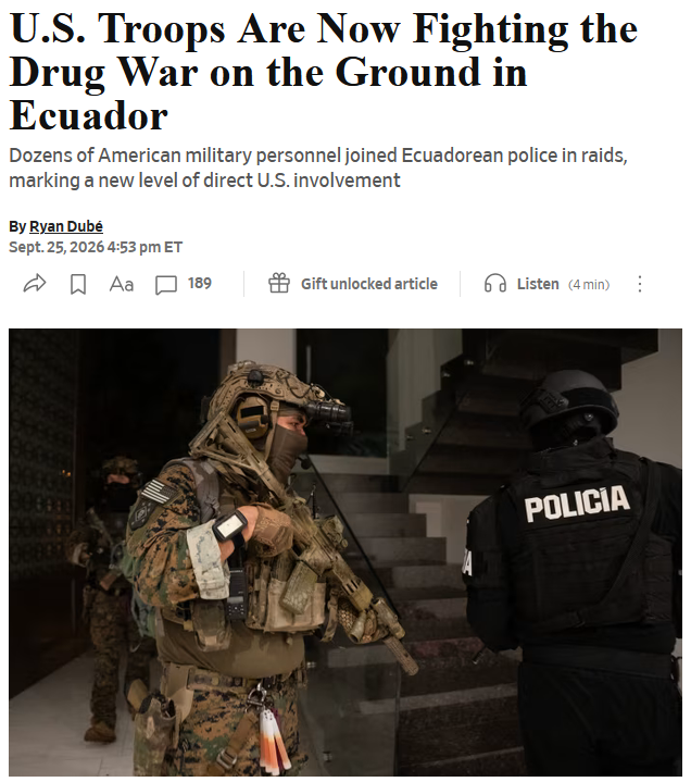 Wall Street Journal: U.S. Troops Are Now Fighting the Drug War on the Ground in Ecuador